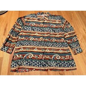 Vintage Silk Ncounter Multicolor LONG Sleeve Button Blouse Shirt Size Large